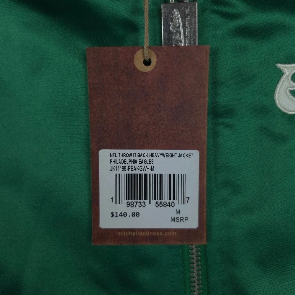 Philadelphia Eagles Mitchell & Ness NFL Medium Satin Jacket Green Gray NWT